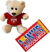 Beertje Be My Valentine Tony Chocolonely chocolade met rood shirtje | Valentijn cadeau vrouw man | Valentijnsdag voor mannen vrouwen | Valentijn cadeautje voor hem haar | knuffel beer | knuffelbeer | teddybeer