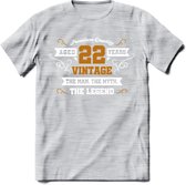 22 Jaar Legend T-Shirt | Goud - Wit | Grappig Verjaardag en Feest Cadeau Shirt | Dames - Heren - Unisex | Tshirt Kleding Kado | - Licht Grijs - Gemaleerd - M