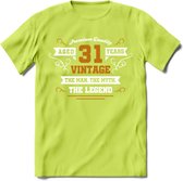 31 Jaar Legend T-Shirt | Goud - Wit | Grappig Verjaardag en Feest Cadeau Shirt | Dames - Heren - Unisex | Tshirt Kleding Kado | - Groen - S