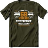 58 Jaar Legend T-Shirt | Goud - Wit | Grappig Verjaardag en Feest Cadeau Shirt | Dames - Heren - Unisex | Tshirt Kleding Kado | - Leger Groen - XL