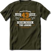 43 Jaar Legend T-Shirt | Goud - Wit | Grappig Verjaardag en Feest Cadeau Shirt | Dames - Heren - Unisex | Tshirt Kleding Kado | - Leger Groen - XL