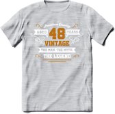 48 Jaar Legend T-Shirt | Goud - Wit | Grappig Verjaardag en Feest Cadeau Shirt | Dames - Heren - Unisex | Tshirt Kleding Kado | - Licht Grijs - Gemaleerd - XL