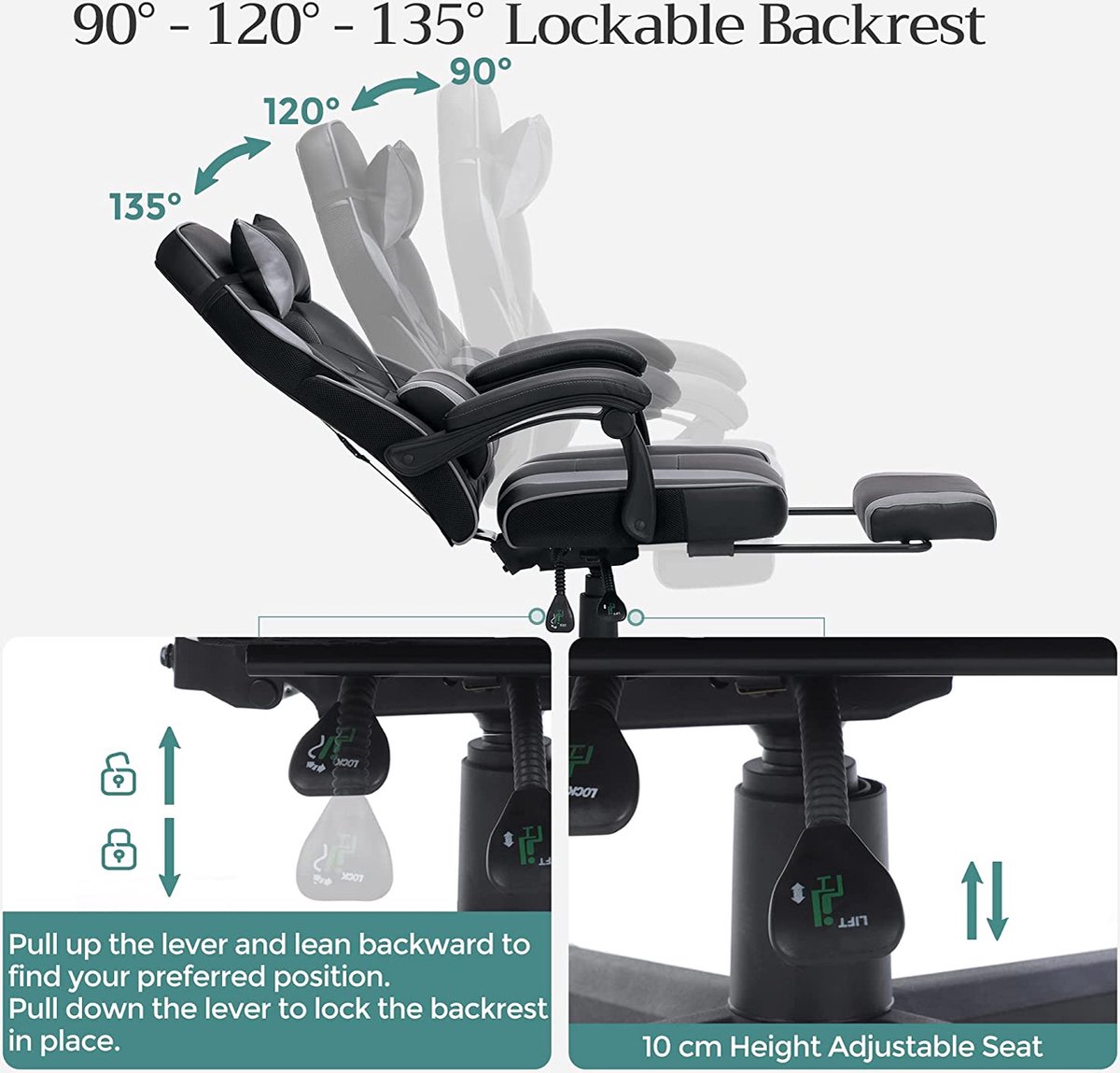 Gaming HMBG073B03 Gamingstoel met Voetsteun en Hoofdsteun - afbeelding 3