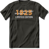1925 Limited Edition T-Shirt | Goud - Zilver | Grappig Verjaardag en Feest Cadeau Shirt | Dames - Heren - Unisex | Tshirt Kleding Kado | - Donker Grijs - XXL