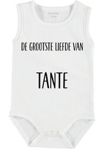 Baby Rompertje met tekst 'De grote liefde van tante' | mouwloos l | wit zwart | maat 50/56 | cadeau | Kraamcadeau | Kraamkado