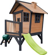 AXI Robin Speelhuis in Bruin/Antraciet - Met Verdieping en Limoen groene glijbaan - Speelhuisje op palen met veranda - FSC hout - Speeltoestel voor de tuin