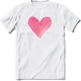 Valentijn Pastel waterverf Hart T-Shirt | Grappig Valentijnsdag Cadeautje voor Hem en Haar | Dames - Heren - Unisex | Kleding Cadeau | - Wit - XXL