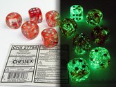 Chessex Nebula Rood/Zilver Luminary D6 16mm Dobbelsteen Set (12 stuks)