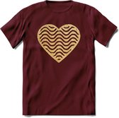 Valentijn Goud Hart T-Shirt | Grappig Valentijnsdag Cadeautje voor Hem en Haar | Dames - Heren - Unisex | Kleding Cadeau | - Burgundy - S