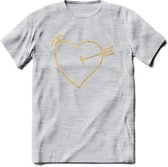 Valentijn Goud Hart T-Shirt | Grappig Valentijnsdag Cadeautje voor Hem en Haar | Dames - Heren - Unisex | Kleding Cadeau | - Licht Grijs - Gemaleerd - 3XL