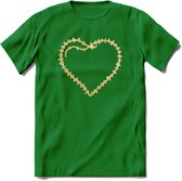 Valentijn Goud Hart T-Shirt | Grappig Valentijnsdag Cadeautje voor Hem en Haar | Dames - Heren - Unisex | Kleding Cadeau | - Donker Groen - S