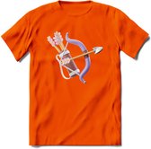 Valentijn pijl en boog Hart T-Shirt | Grappig Valentijnsdag Cadeautje voor Hem en Haar | Dames - Heren - Unisex | Kleding Cadeau | - Oranje - S