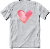 Valentijn Pastel waterverf Hart T-Shirt | Grappig Valentijnsdag Cadeautje voor Hem en Haar | Dames - Heren - Unisex | Kleding Cadeau | - Licht Grijs - Gemaleerd - 3XL