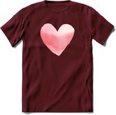 Valentijn Pastel waterverf Hart T-Shirt | Grappig Valentijnsdag Cadeautje voor Hem en Haar | Dames - Heren - Unisex | Kleding Cadeau | - Burgundy - L