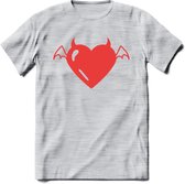 Valentijn Hart T-Shirt | Grappig Valentijnsdag Cadeautje voor Hem en Haar | Dames - Heren - Unisex | Kleding Cadeau | - Licht Grijs - Gemaleerd - XL