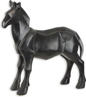 Resin beeld - Polygoon figuur paard - Zwart sculptuur - 23,5 cm hoog