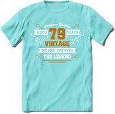 79 Jaar Legend T-Shirt | Goud - Wit | Grappig Verjaardag en Feest Cadeau Shirt | Dames - Heren - Unisex | Tshirt Kleding Kado | - Licht Blauw - M