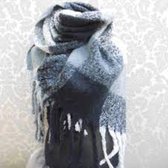 Sjaal - Dikke wintersjaal - Zachte kleuren - Grijs/Zwart/blauw