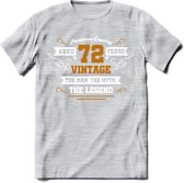 72 Jaar Legend T-Shirt | Goud - Wit | Grappig Verjaardag en Feest Cadeau Shirt | Dames - Heren - Unisex | Tshirt Kleding Kado | - Licht Grijs - Gemaleerd - XL