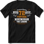 72 Jaar Legend T-Shirt | Goud - Wit | Grappig Verjaardag en Feest Cadeau Shirt | Dames - Heren - Unisex | Tshirt Kleding Kado | - Zwart - L