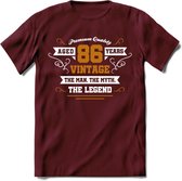 86 Jaar Legend T-Shirt | Goud - Wit | Grappig Verjaardag en Feest Cadeau Shirt | Dames - Heren - Unisex | Tshirt Kleding Kado | - Burgundy - XXL