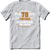 78 Jaar Legend T-Shirt | Goud - Wit | Grappig Verjaardag en Feest Cadeau Shirt | Dames - Heren - Unisex | Tshirt Kleding Kado | - Licht Grijs - Gemaleerd - L