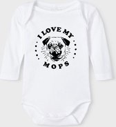 Baby Rompertje met tekst 'Mops' |Lange mouw l | wit zwart | maat 50/56 | cadeau | Kraamcadeau | Kraamkado