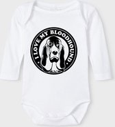 Baby Rompertje met tekst 'Bloedhond zwart wit' | Lange mouw l | wit zwart | maat 62/68 | cadeau | Kraamcadeau | Kraamkado