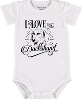 Baby Rompertje met tekst 'Dachshund' |Korte mouw l | wit zwart | maat 50/56 | cadeau | Kraamcadeau | Kraamkado