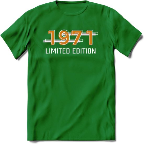 1971 Limited Edition T-Shirt | Goud - Zilver | Grappig Verjaardag en Feest Cadeau Shirt | Dames - Heren - Unisex | Tshirt Kleding Kado | - Donker Groen - XL