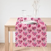 De Groen Home Bedrukt Velvet textiel Tafelloper - Rose hartjes - Fluweel - Runner 45x135
