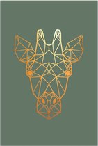 Poster - geometrische - giraf - wanddecoratie - 20x30 cm – goudlook - groen