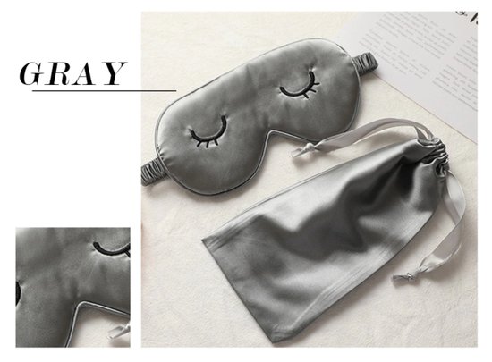 Zijden Slaapmasker + Opbergzakje - 100% Verduisterend Oogmasker - Verstelbaar - Blinddoek - Zijdezacht - Anti-Rimpel - Cadeau Tip - Grijze - Schoencadeautje