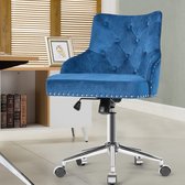 Gestoffeerde bureaustoel, in hoogte verstelbare draaistoel, fluwelen accent fauteuil, 360° draaibare ontvangststoel, verstelbare bureaustoel voor woonkamer, slaapkamer, studeerkamer (Blauw)