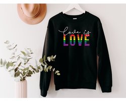 Lykke LGBTQ Unisex Love is Love Sweatshirt| Lgbt Pride Rainbow | Natuurlijke Kleurstof|Handgemaakt| Zwart Katoen| Maat L