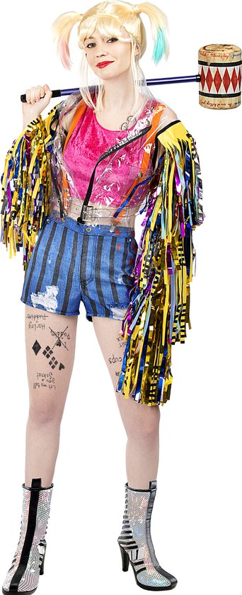 Costume FUNIDELIA Harley Quinn avec pompons - Oiseaux de proie pour femmes Super-héros -héros - Taille : XS - Multicolore