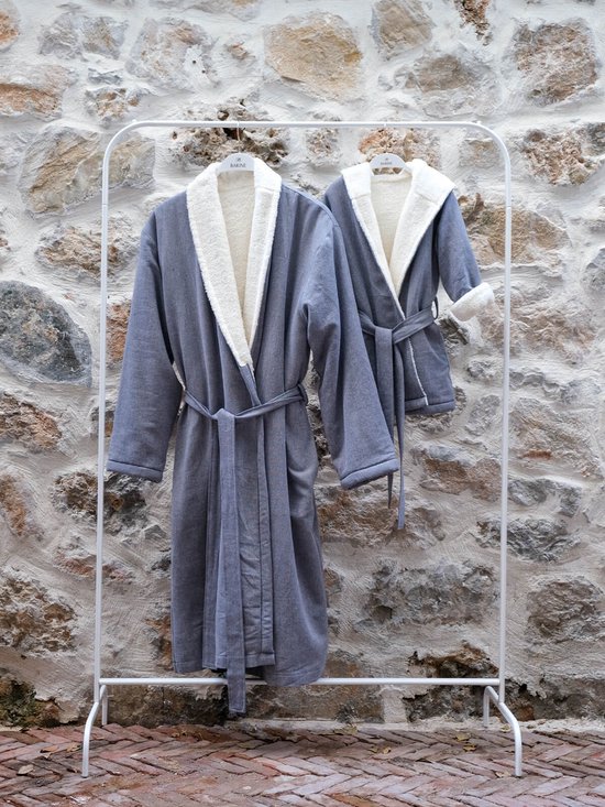 Egeïsche Dubbel Gezicht Luxe Badjas -- Katoen / Polyester -- Marineblauw -- S/M