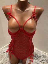Erotische Body voor Kerstavond - Rode sexy body - Uitdagende body - Met kant - Kleur Rood - Maat M