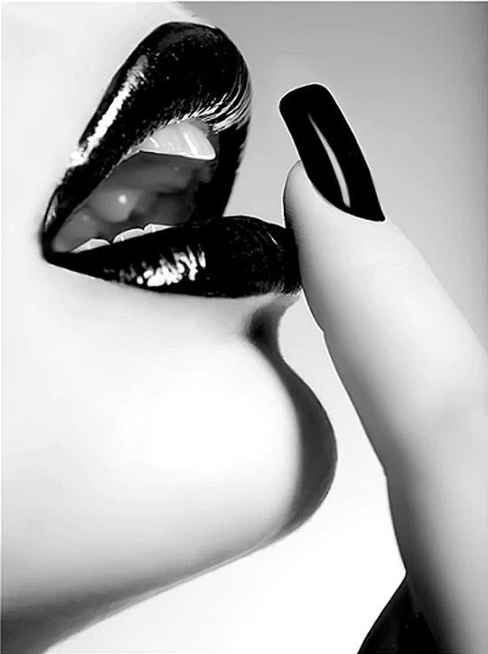 Allernieuwste Canvas Sexy Lippen Mond Nagels - Modisch Modern - ZwartWit - 70 x 100 cm