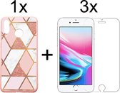 iPhone 7/8/SE 2020 Hoesje Marmer Roze Driehoek Print Siliconen Case - 3x iPhone 7/8/SE 2020 Screenprotector