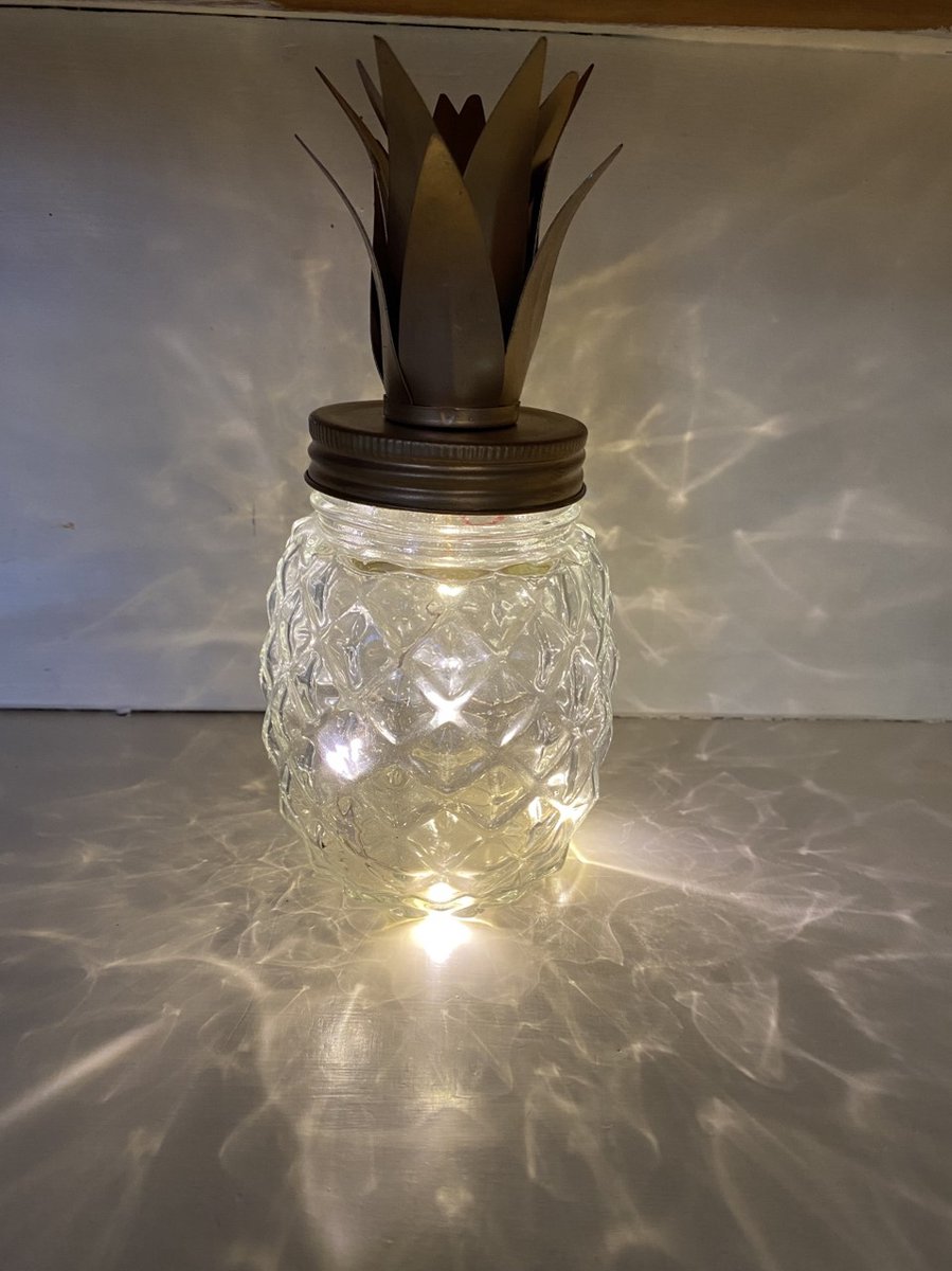 Glazen Ananas pot met Led - Transparant - Decoratieve Tafellamp - 21 x 11 x 7 cm - Woonaccessoires