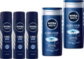 NIVEA MEN Cool Kick - Combi - 3 Deo Spray & 2 Douchegel - Voordeelverpakking