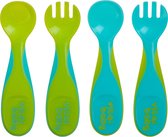 Vital Baby - bestekset Fizz - baby lepeltje en baby vork - groen blauw - jongen - BPA vrij - vanaf 6 maanden - set van 4 stuks