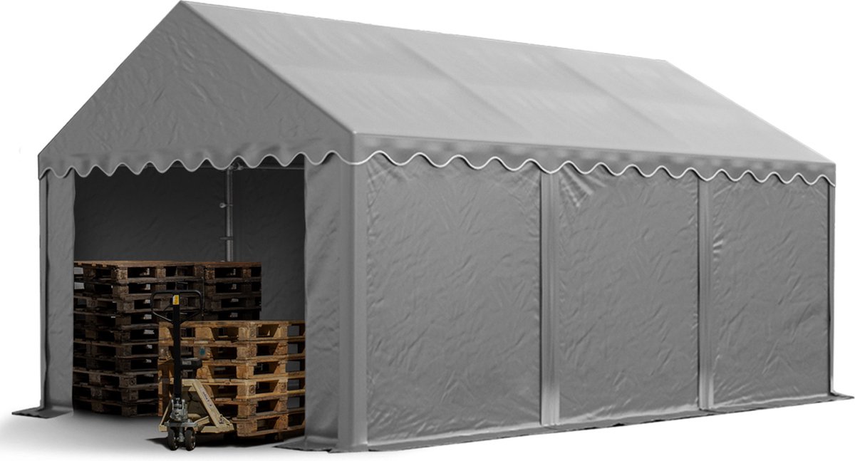 Opslagtent 4x6 m beschutting met PVC zeil 700 N waterdicht grijs