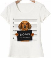 T-shirt Bad Dog wit met de afbeelding van een gearresteerde teckel - hond - teckel - t-shirt - cadeau