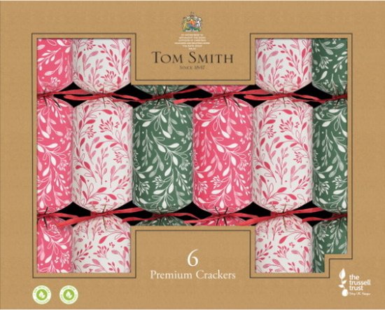Tom Smith White Green & Red Christmas Cracker 6pk
