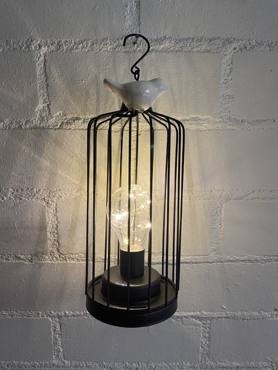 Industriële metalen lamp met vogel - zwart - 27 cm hoog x dia 11 x 10 cm -  Hang of... | bol