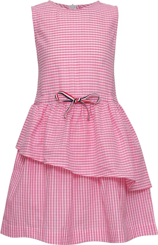La V  gestreepte jurk met koord in de taille Roze 122