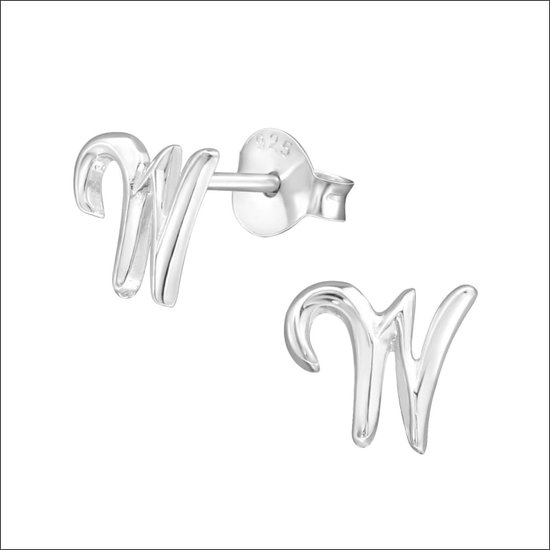 Aramat jewels ® - Zilveren initiaal oorbellen letter w 925 zilver 7mm