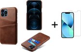 Coque arrière Apple iPhone 13 Pro Max | Étui de téléphone en cuir PU | Wallet | Marron + 1x Protecteur d'écran